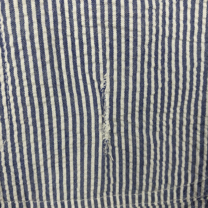 1990'S Eddie Bauer Seersucker Short-Sleeve Button-Down Striped Shirt, Men's Size M (approx.), Vintage cotton blue type Vintage Second Hand