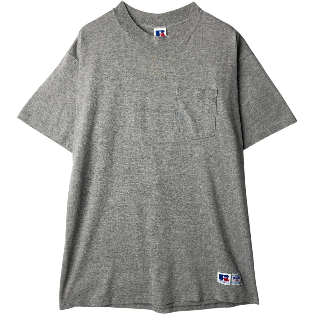Vintage 90'S Russell High Cotton Solid Pocket T-Shirt, Made in USA, Men's XL polyester gray type Vintage Second Hand
