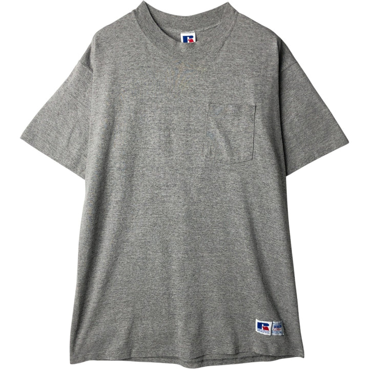 Vintage 90'S Russell High Cotton Solid Pocket T-Shirt, Made in USA, Men's XL polyester gray type Vintage Second Hand