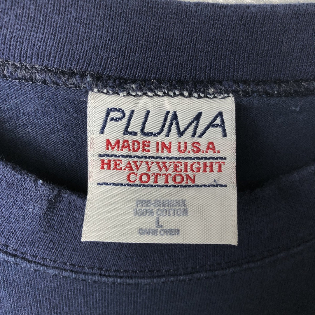 90'S PLUMA Plain T-Shirt, Made in USA, Men's Size L (Equivalent), Vintage cotton navy blue type Vintage Second Hand