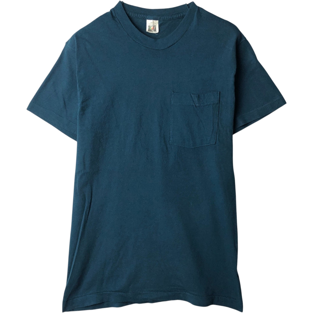 ~90'S Fruit of the Loom Plain Pocket T-Shirt, Made in USA, Men's Size M (Equivalent), Vintage cotton navy blue type Vintage Second Hand