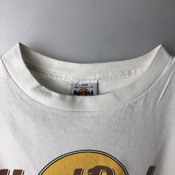 HARD ROCK CAFE Hard Rock Cafe Advertising T-shirt Made in USA Men's L size cotton white type Vintage Second Hand