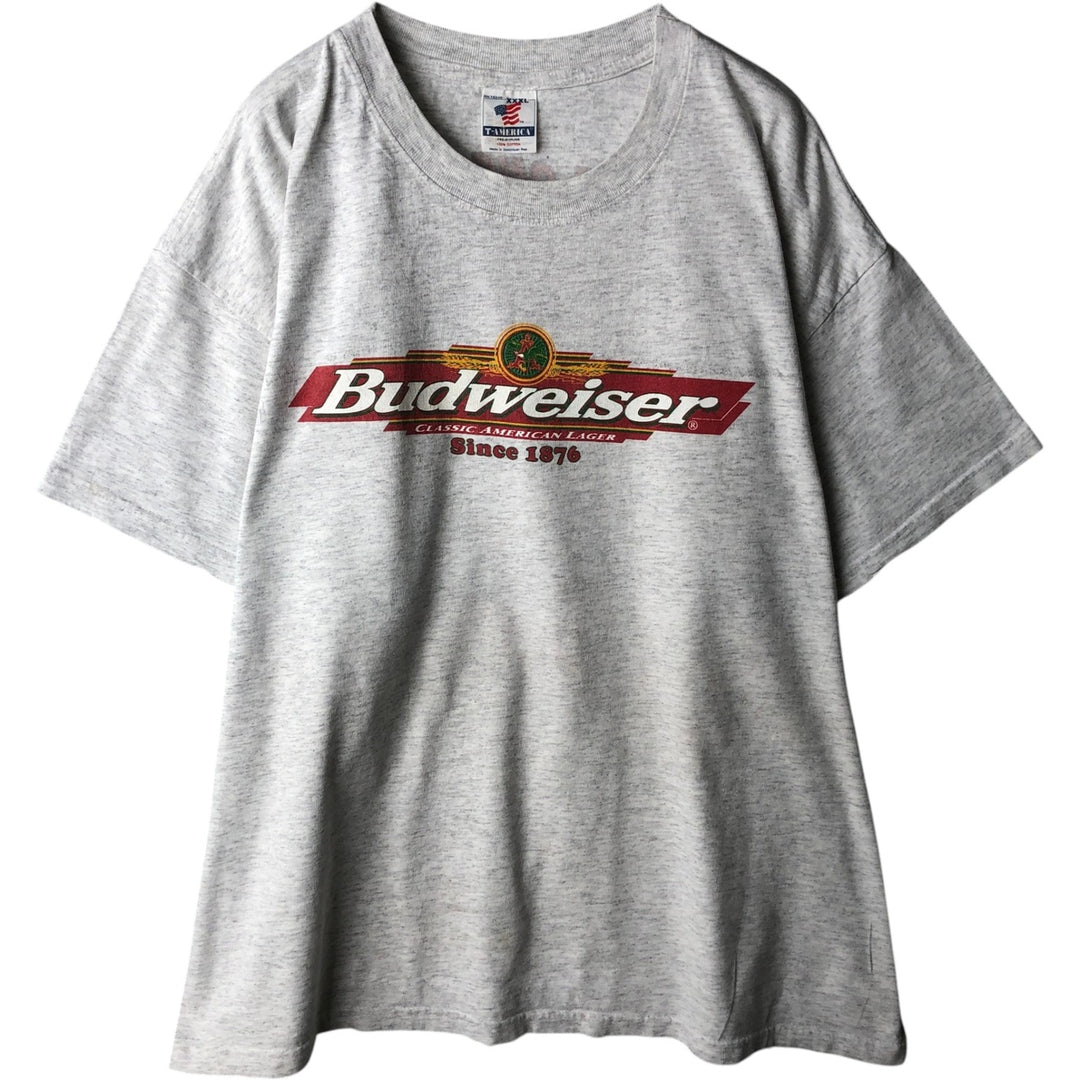 Big Size 90'S T-AMERICA BUDWEISER Advertising T-Shirt Men's XXXL Equivalent Vintage cotton gray type Vintage Second Hand