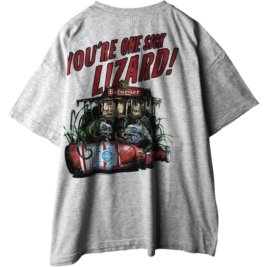 Big Size 90'S T-AMERICA BUDWEISER Advertising T-Shirt Men's XXXL Equivalent Vintage cotton gray type Vintage Second Hand