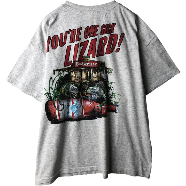 Big Size 90'S T-AMERICA BUDWEISER Advertising T-Shirt Men's XXXL Equivalent Vintage cotton gray type Vintage Second Hand