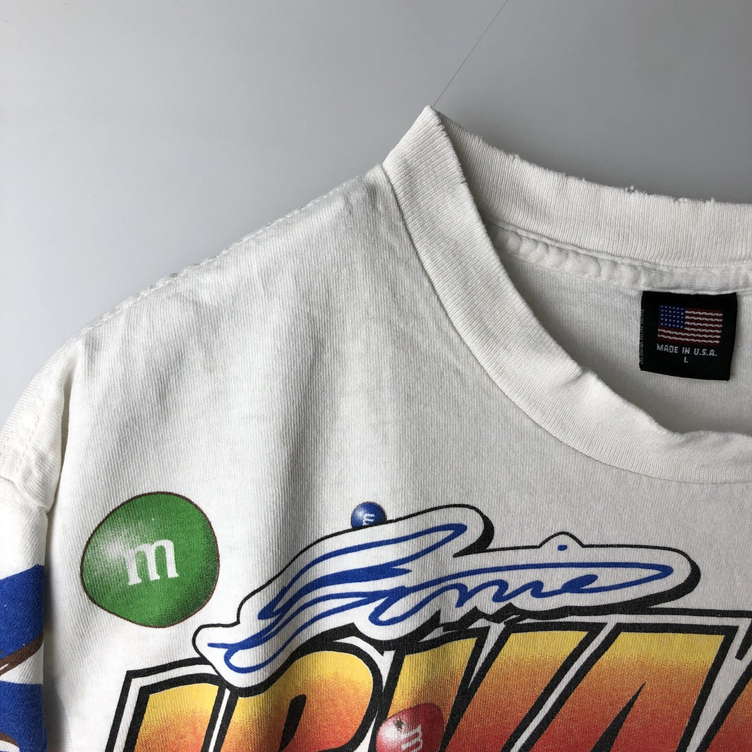 90'S M and M's advertising T-shirt, made in USA, men's size L equivalent, vintage, large print. cotton white type Vintage Second Hand