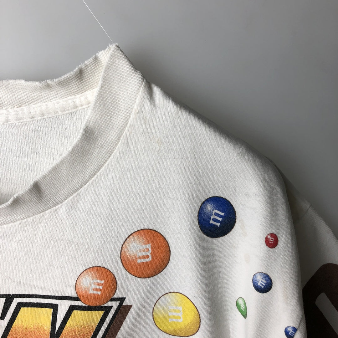 90'S M and M's advertising T-shirt, made in USA, men's size L equivalent, vintage, large print. cotton white type Vintage Second Hand