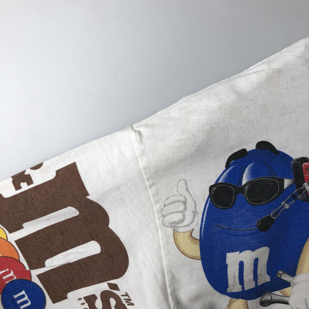 90'S M and M's advertising T-shirt, made in USA, men's size L equivalent, vintage, large print. cotton white type Vintage Second Hand