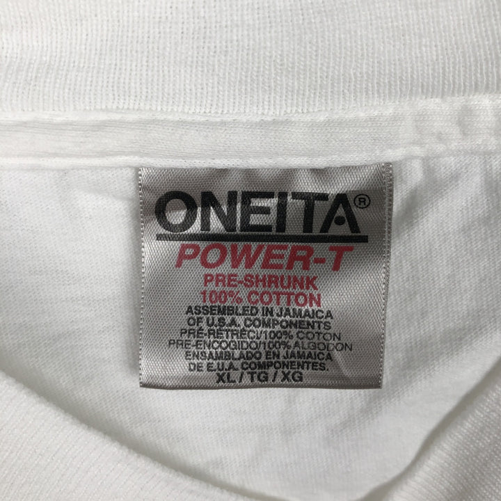 90'S ONEITA Printed T-shirt, Men's XL size, Vintage cotton white type Vintage Second Hand