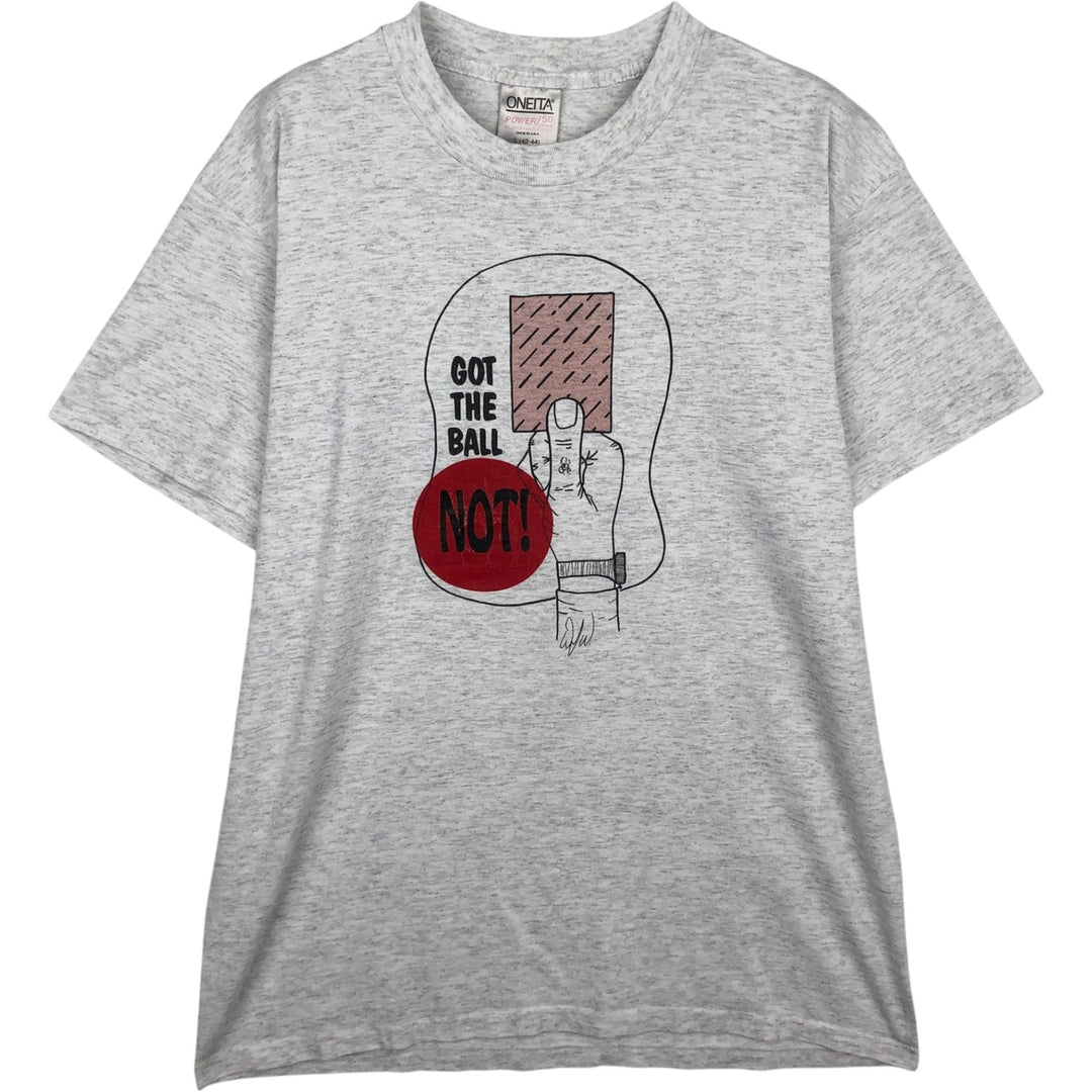 90'S ONEITA Printed T-shirt Made in USA Men's L size Vintage cotton gray type Vintage Second Hand