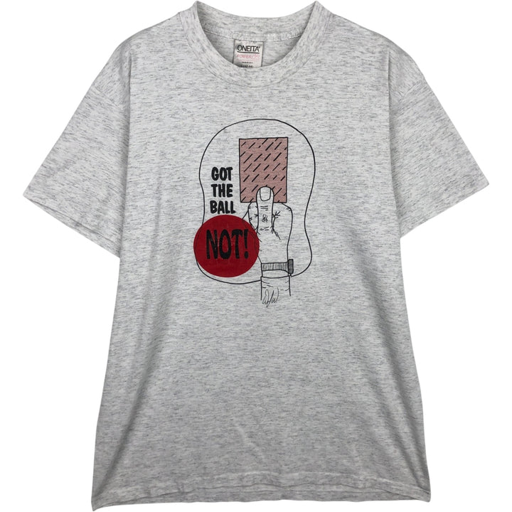 90'S ONEITA Printed T-shirt Made in USA Men's L size Vintage cotton gray type Vintage Second Hand