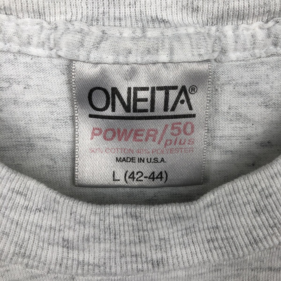 90'S ONEITA Printed T-shirt Made in USA Men's L size Vintage cotton gray type Vintage Second Hand