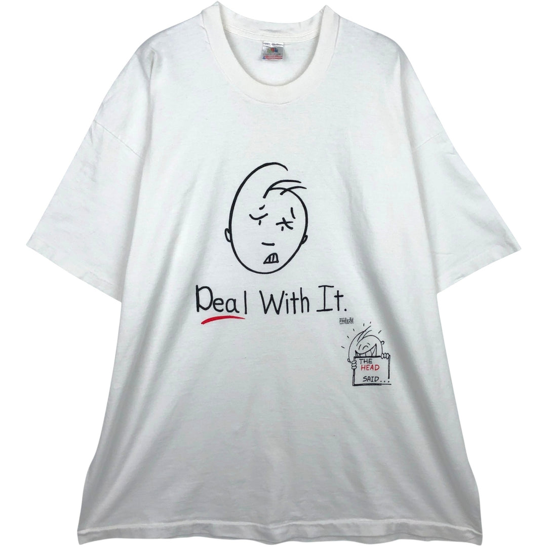 Big size 90'S Fruit of the Loom printed T-shirt, made in USA, men's equivalent to XXXL, vintage. cotton white type Vintage Second Hand