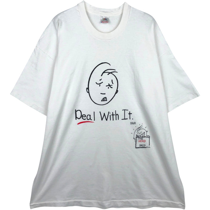 Big size 90'S Fruit of the Loom printed T-shirt, made in USA, men's equivalent to XXXL, vintage. cotton white type Vintage Second Hand