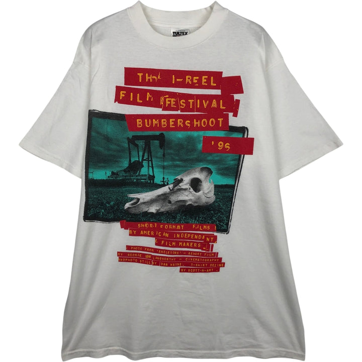 90s-era TULTEX printed T-shirt, men's size XL equivalent, vintage. cotton white type Vintage Second Hand