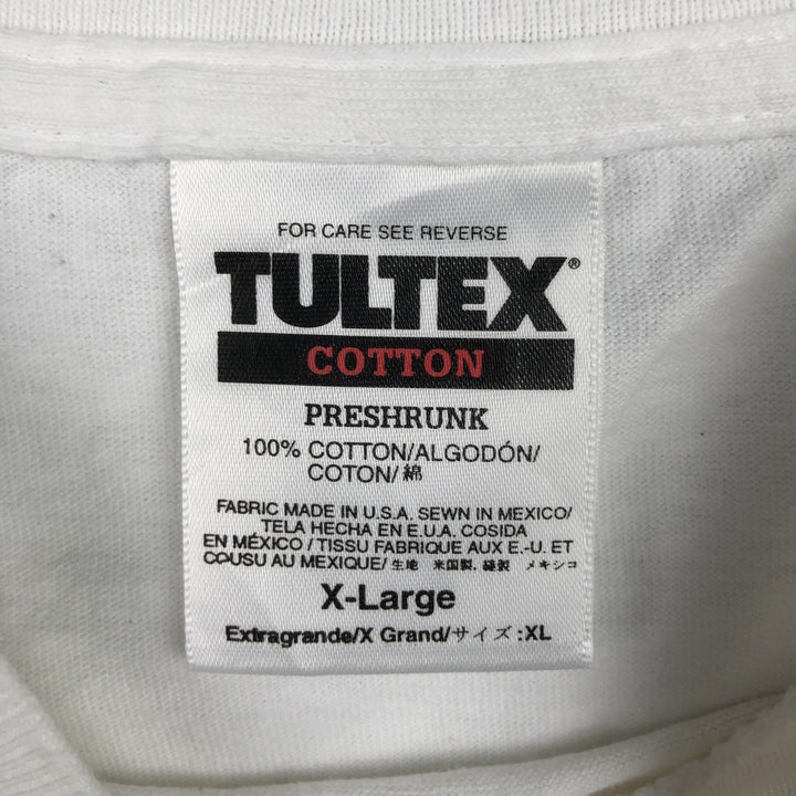 90s-era TULTEX printed T-shirt, men's size XL equivalent, vintage. cotton white type Vintage Second Hand