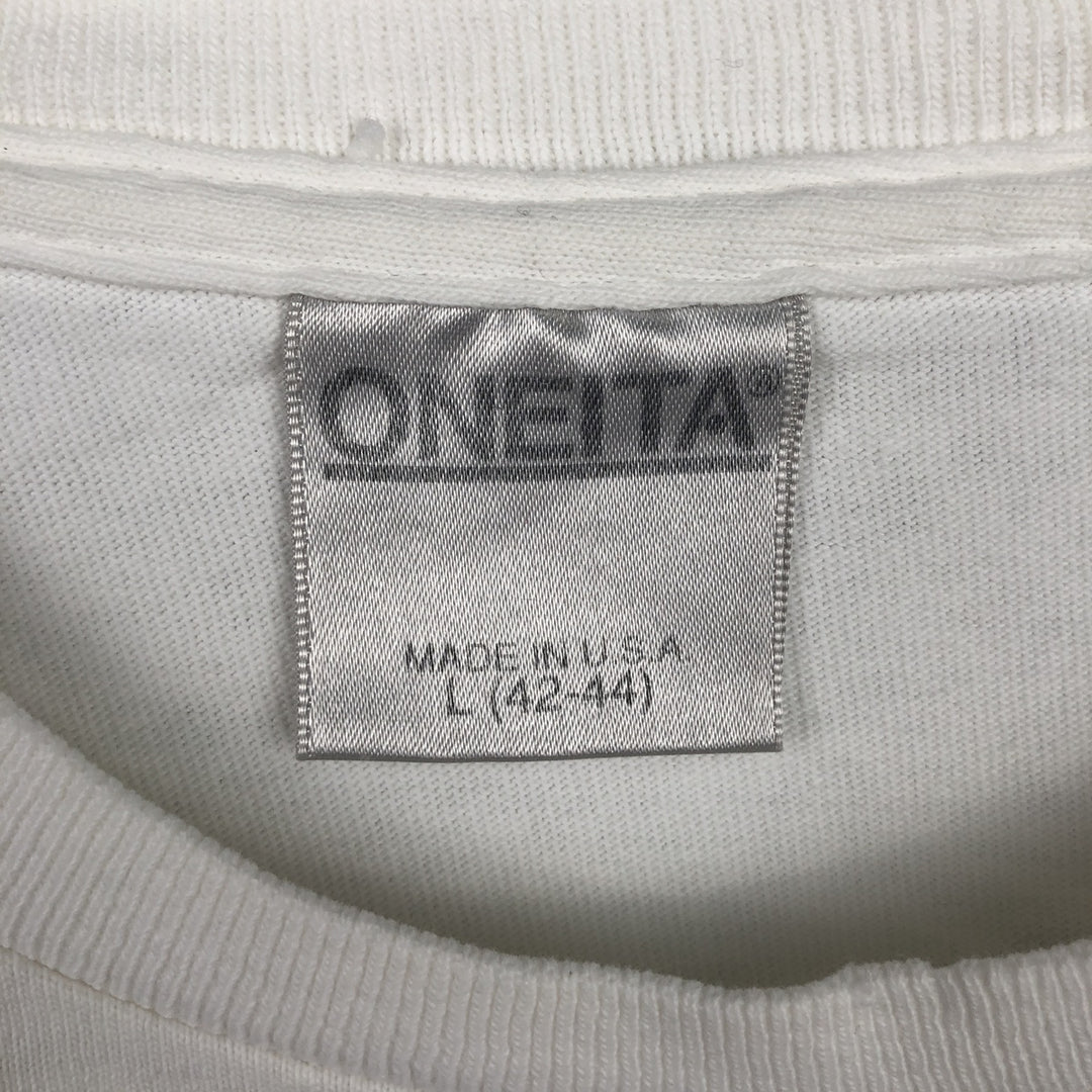 90'S ONEITA Advertising T-shirt Made in USA Men's L Vintage cotton white type Vintage Second Hand