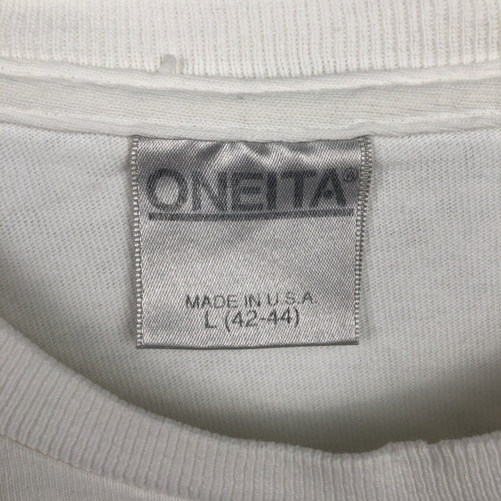 90'S ONEITA Advertising T-shirt Made in USA Men's L Vintage cotton white type Vintage Second Hand