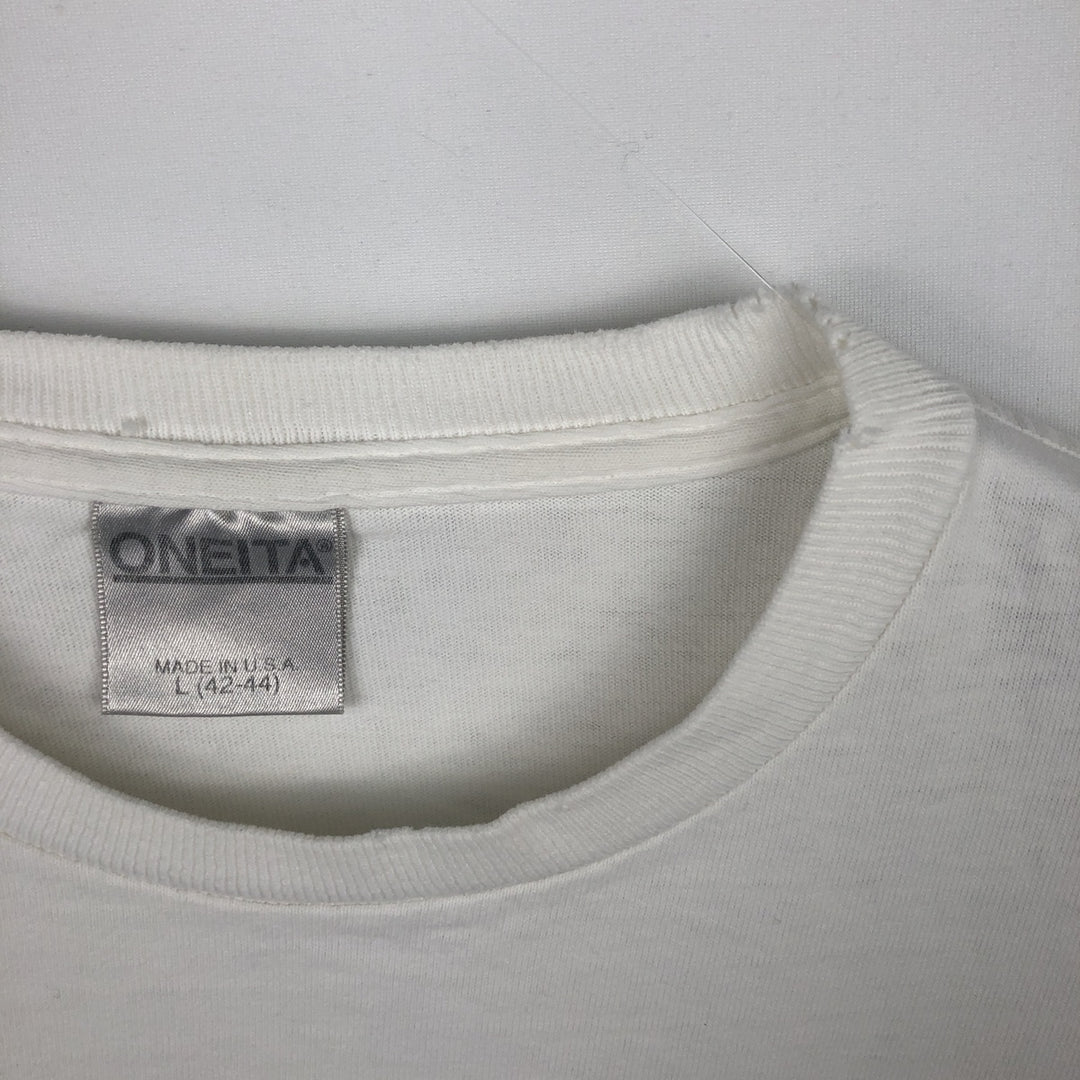 90'S ONEITA Advertising T-shirt Made in USA Men's L Vintage cotton white type Vintage Second Hand