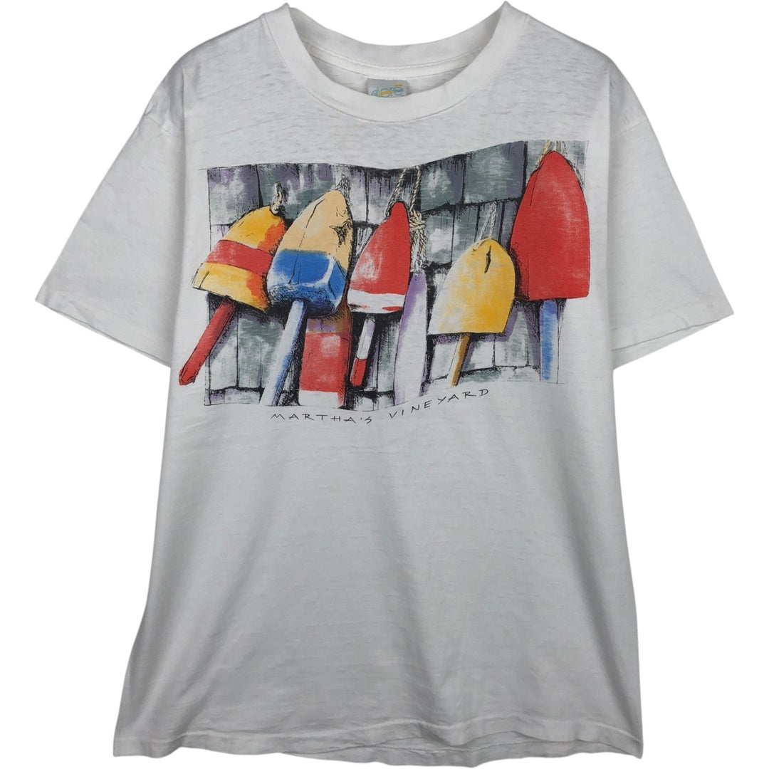 90'S ALORE Print T-Shirt, Made in USA, Men's Size L (Equivalent), Vintage cotton white type Vintage Second Hand