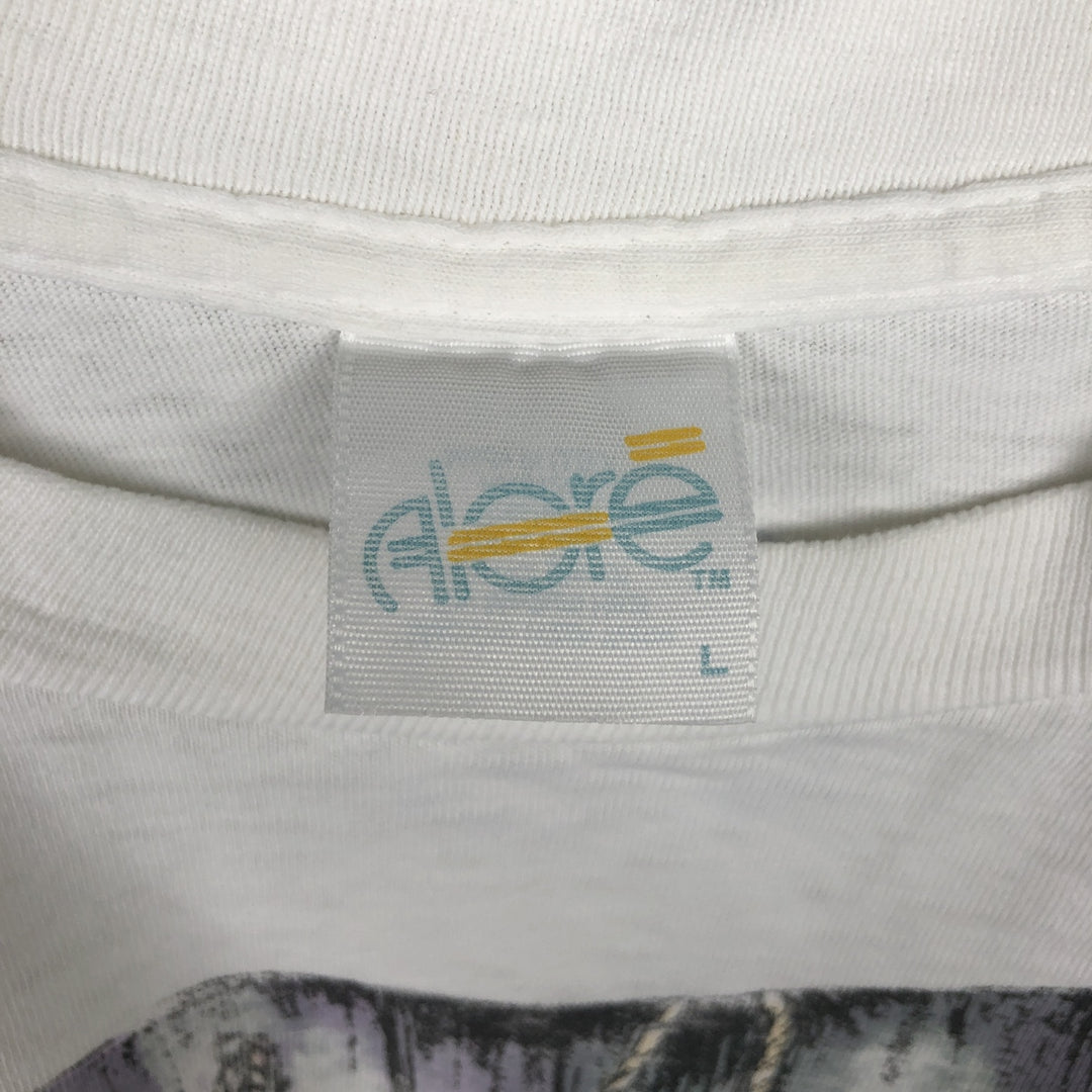 90'S ALORE Print T-Shirt, Made in USA, Men's Size L (Equivalent), Vintage cotton white type Vintage Second Hand