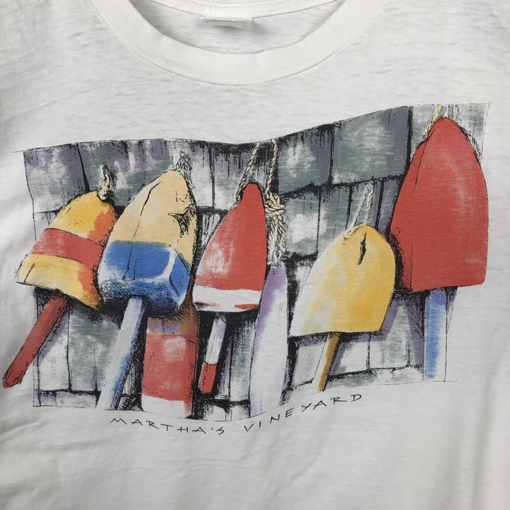 90'S ALORE Print T-Shirt, Made in USA, Men's Size L (Equivalent), Vintage cotton white type Vintage Second Hand
