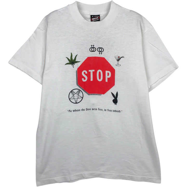 90'S Fruit of the Loom Message Print T-Shirt Made in USA Men's Medium Vintage cotton white type Vintage Second Hand