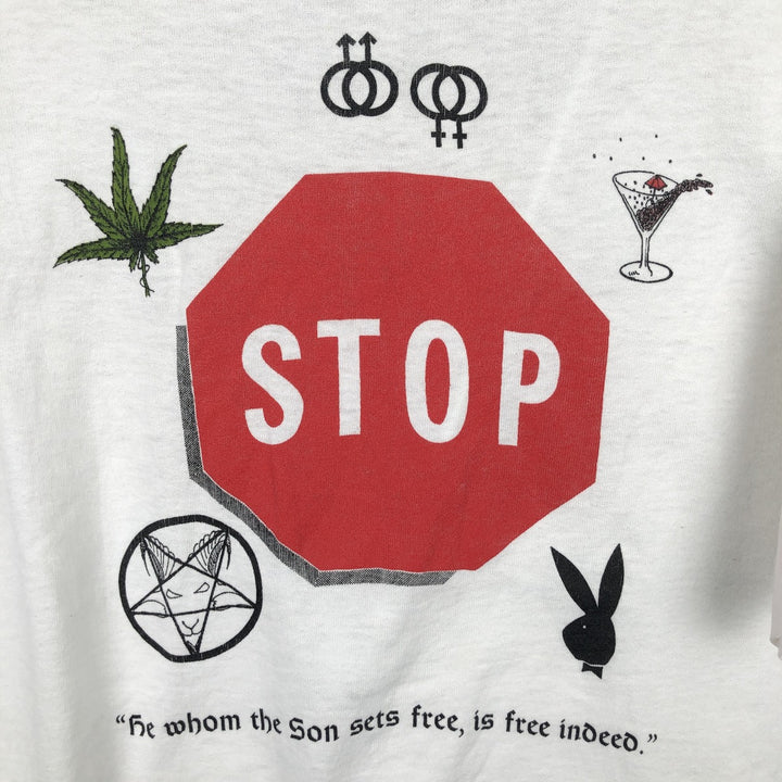90'S Fruit of the Loom Message Print T-Shirt Made in USA Men's Medium Vintage cotton white type Vintage Second Hand