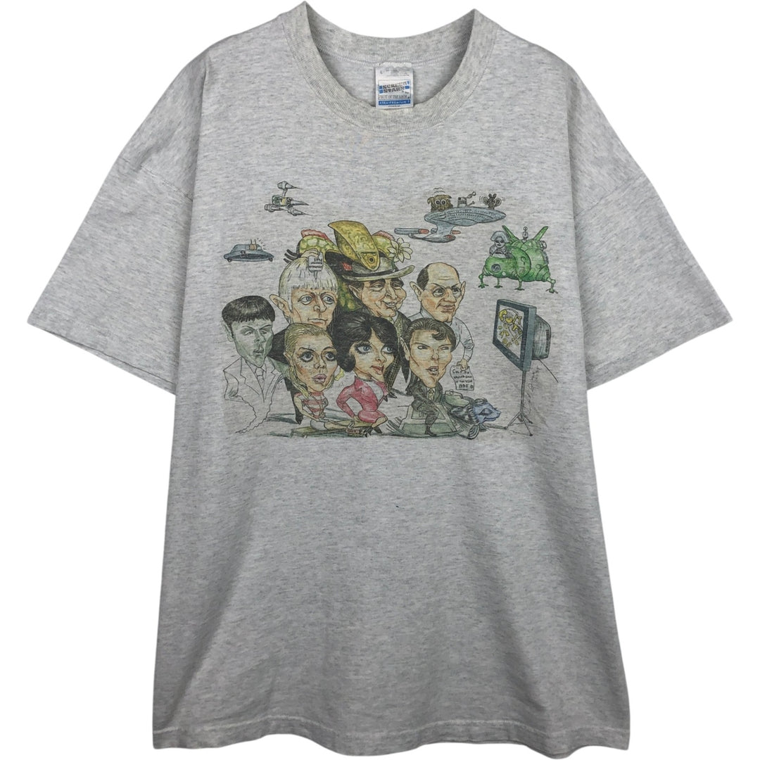 90'S Fruit of the Loom Screen Stars satirical art T-shirt, made in Ireland, men's size L equivalent, vintage. cotton gray type Vintage Second Hand