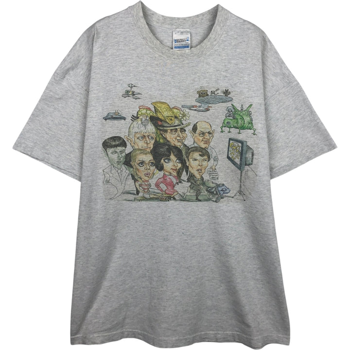 90'S Fruit of the Loom Screen Stars satirical art T-shirt, made in Ireland, men's size L equivalent, vintage. cotton gray type Vintage Second Hand