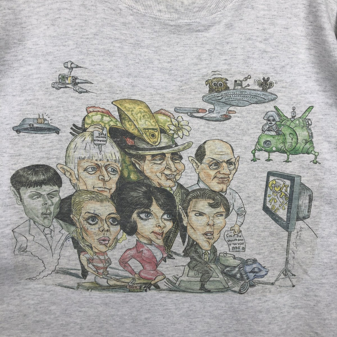 90'S Fruit of the Loom Screen Stars satirical art T-shirt, made in Ireland, men's size L equivalent, vintage. cotton gray type Vintage Second Hand