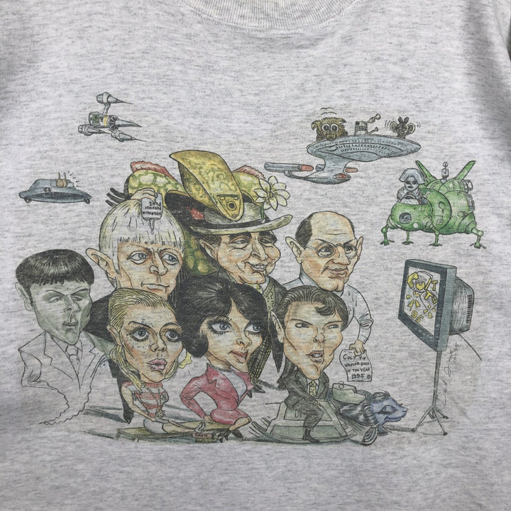 90'S Fruit of the Loom Screen Stars satirical art T-shirt, made in Ireland, men's size L equivalent, vintage. cotton gray type Vintage Second Hand