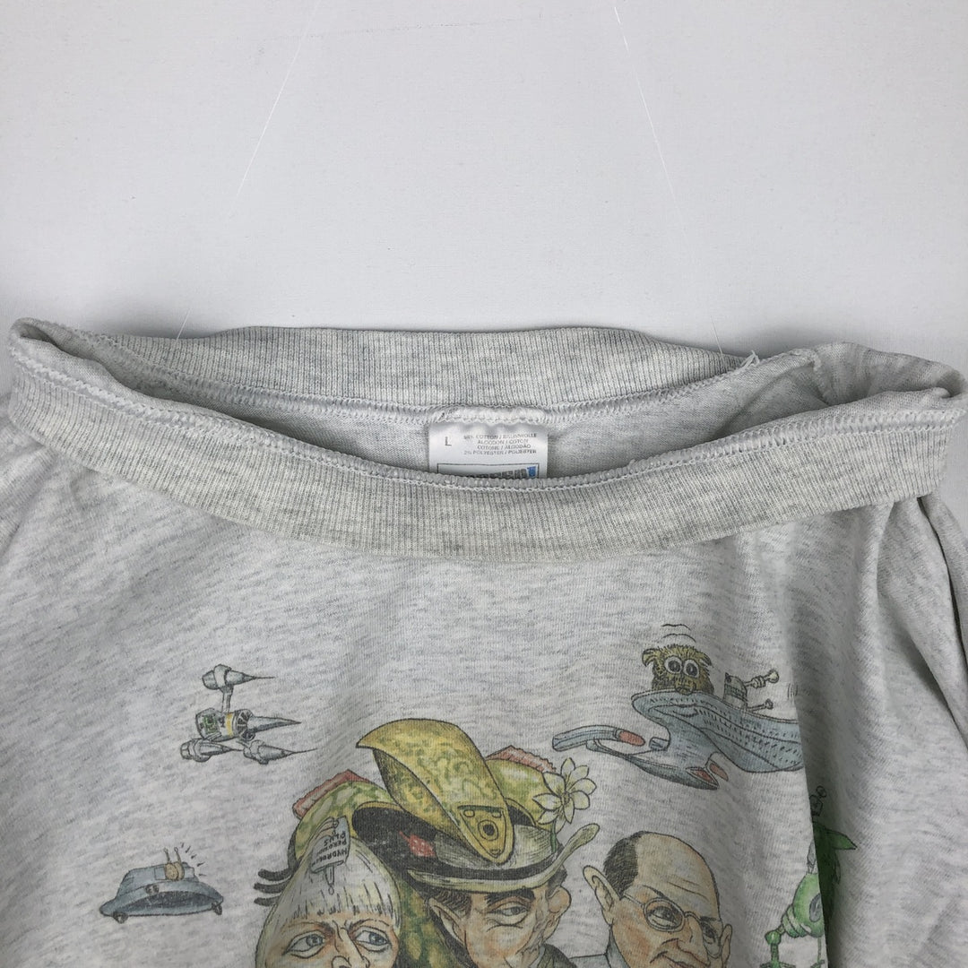 90'S Fruit of the Loom Screen Stars satirical art T-shirt, made in Ireland, men's size L equivalent, vintage. cotton gray type Vintage Second Hand