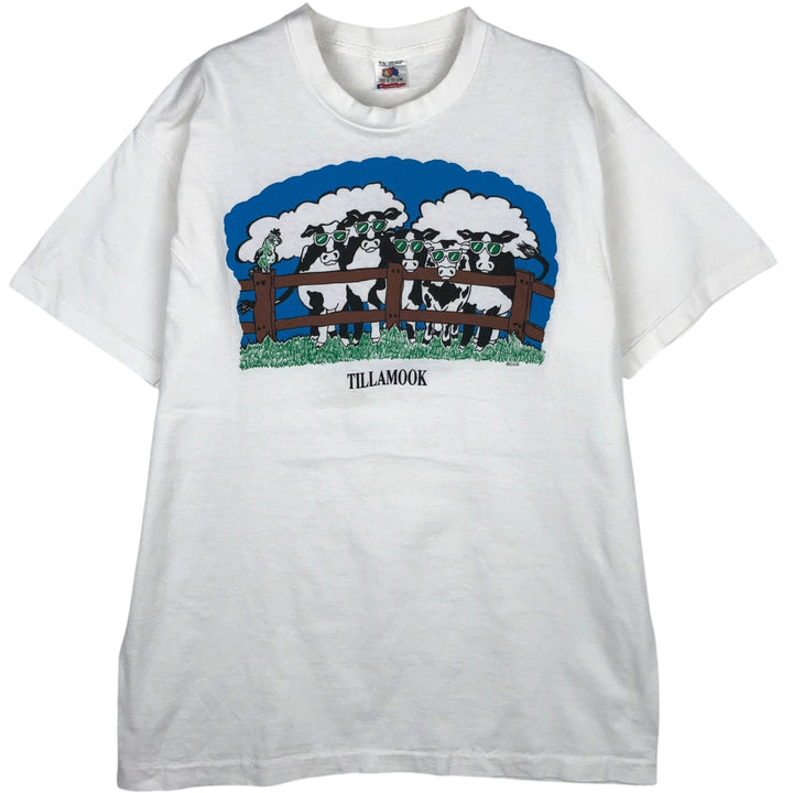 90'S Fruit of the Loom Cow Print T-Shirt, Made in USA, Men's XL (approx.) Vintage cotton white type Vintage Second Hand