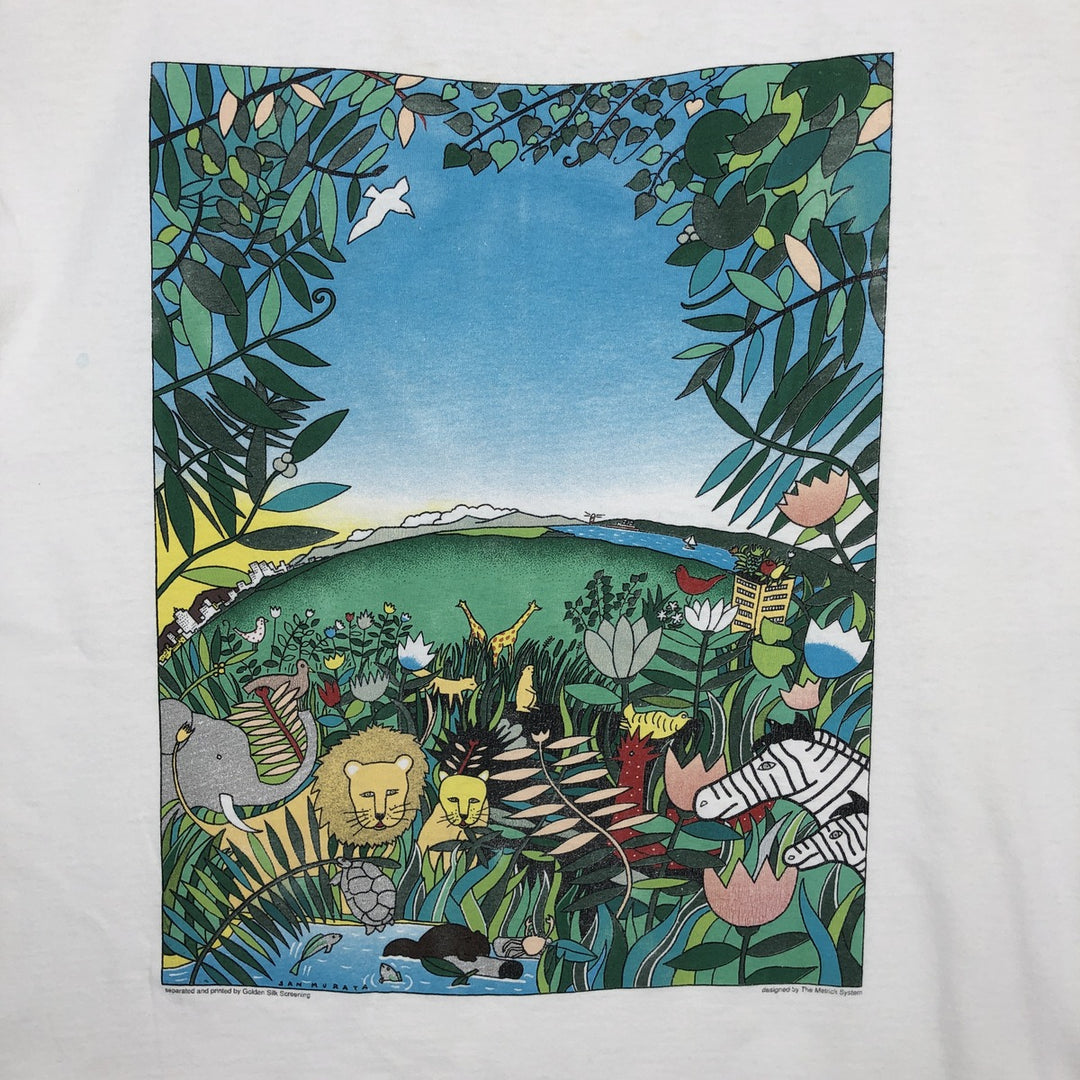 90'S Hanes Heavyweight Animal Pattern Art T-Shirt, Made in USA, Men's XL equivalent, Vintage cotton white type Vintage Second Hand