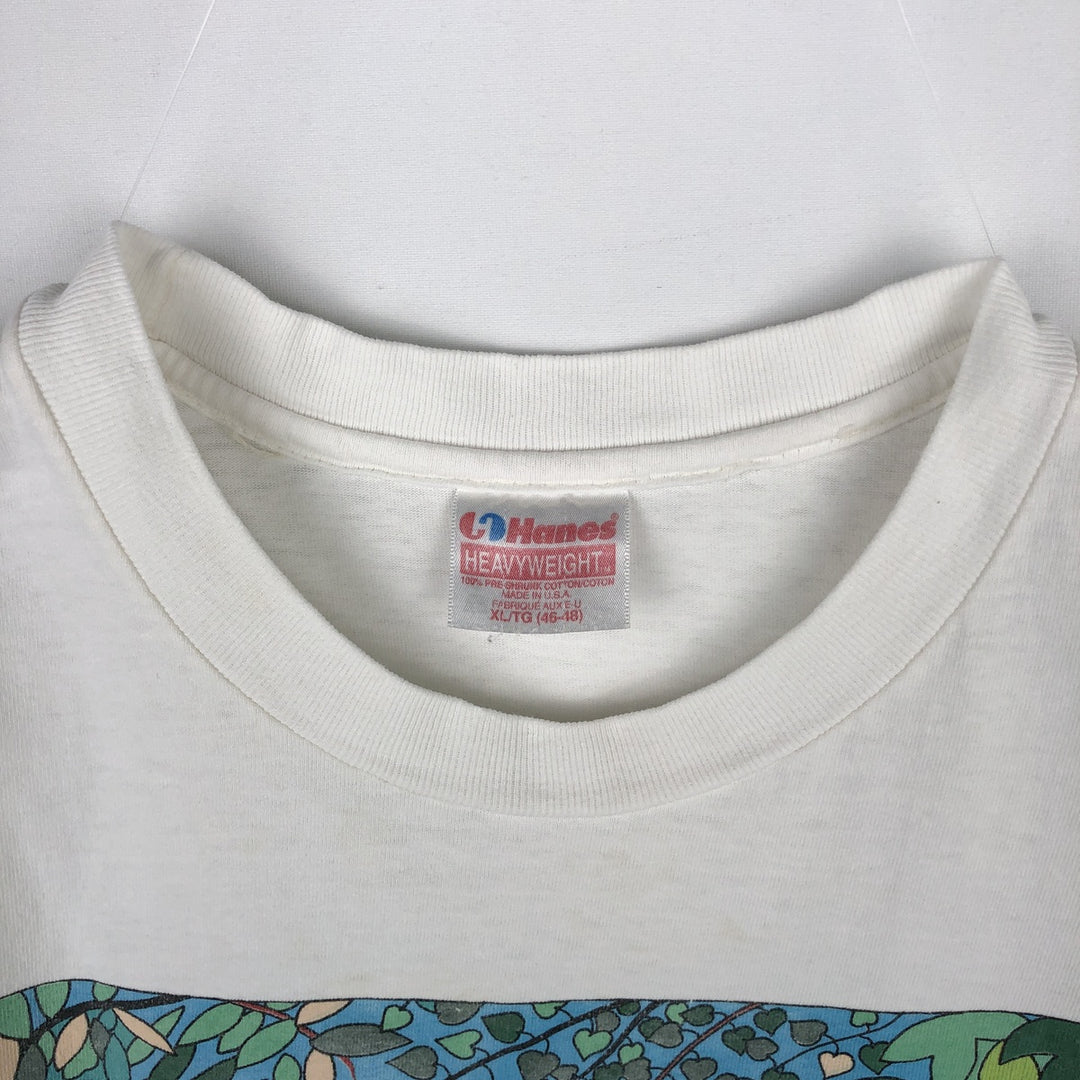 90'S Hanes Heavyweight Animal Pattern Art T-Shirt, Made in USA, Men's XL equivalent, Vintage cotton white type Vintage Second Hand