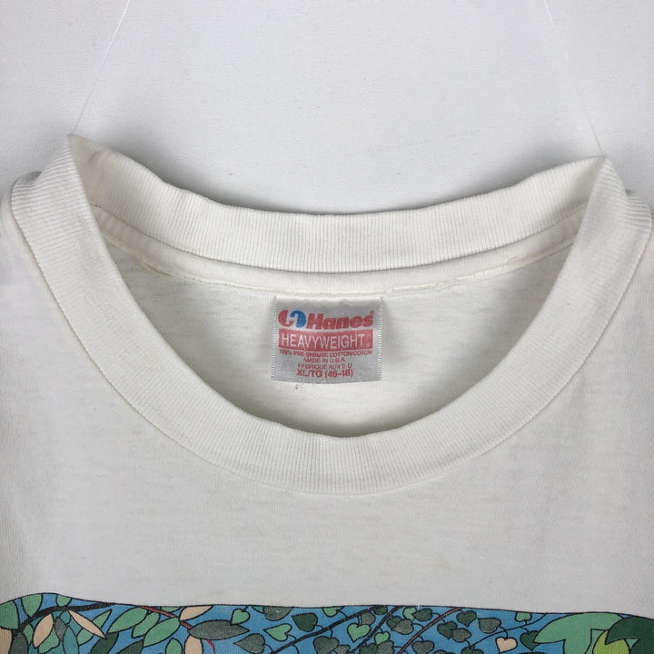 90'S Hanes Heavyweight Animal Pattern Art T-Shirt, Made in USA, Men's XL equivalent, Vintage cotton white type Vintage Second Hand