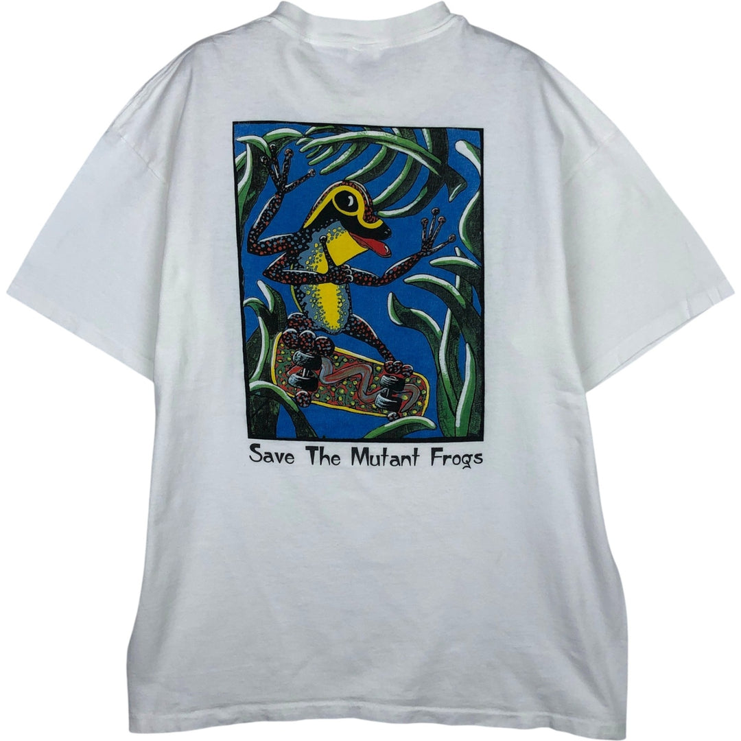 90'S Anvil Frog Pattern Print T-Shirt, Made in USA, Men's XL (approx.), Vintage cotton white type Vintage Second Hand