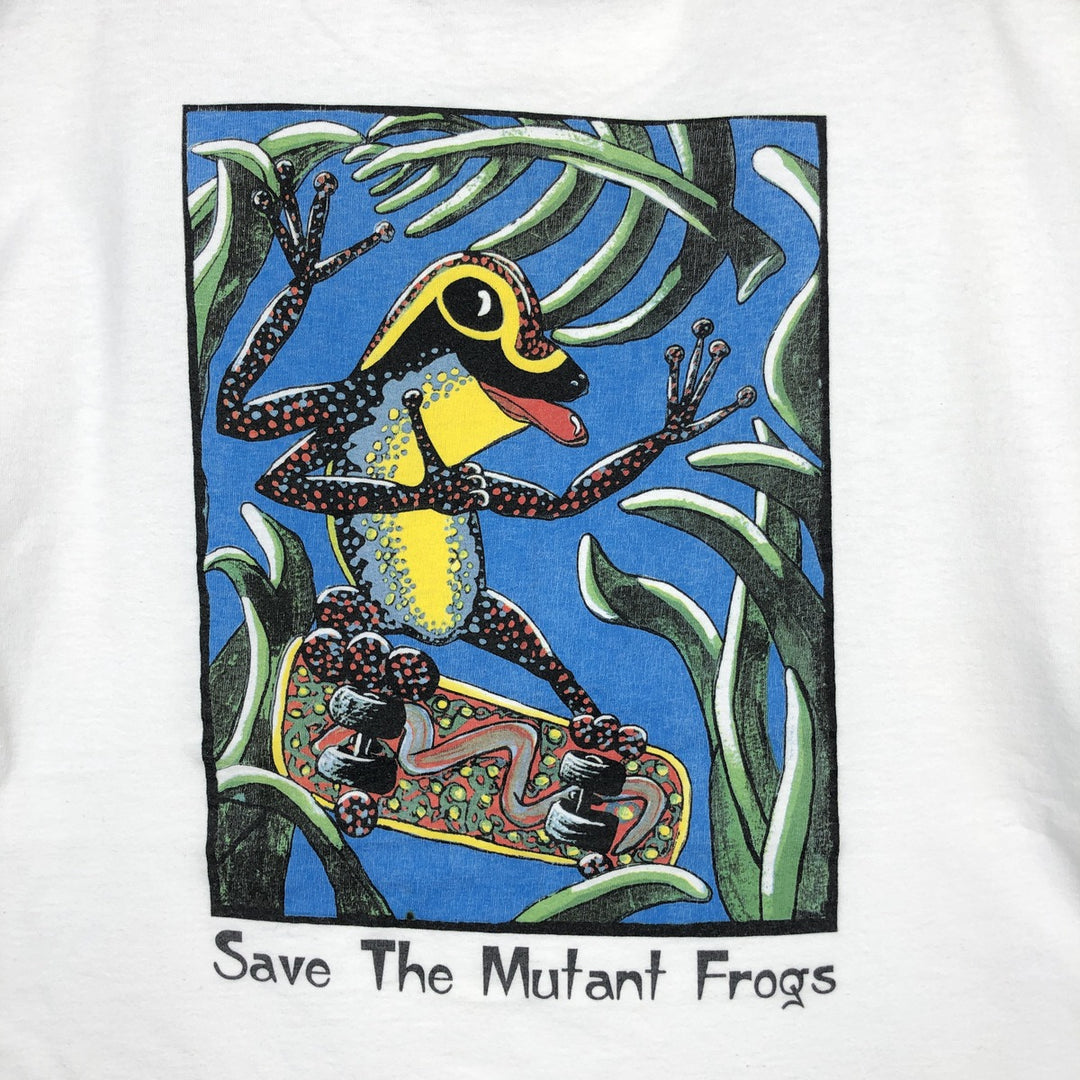 90'S Anvil Frog Pattern Print T-Shirt, Made in USA, Men's XL (approx.), Vintage cotton white type Vintage Second Hand
