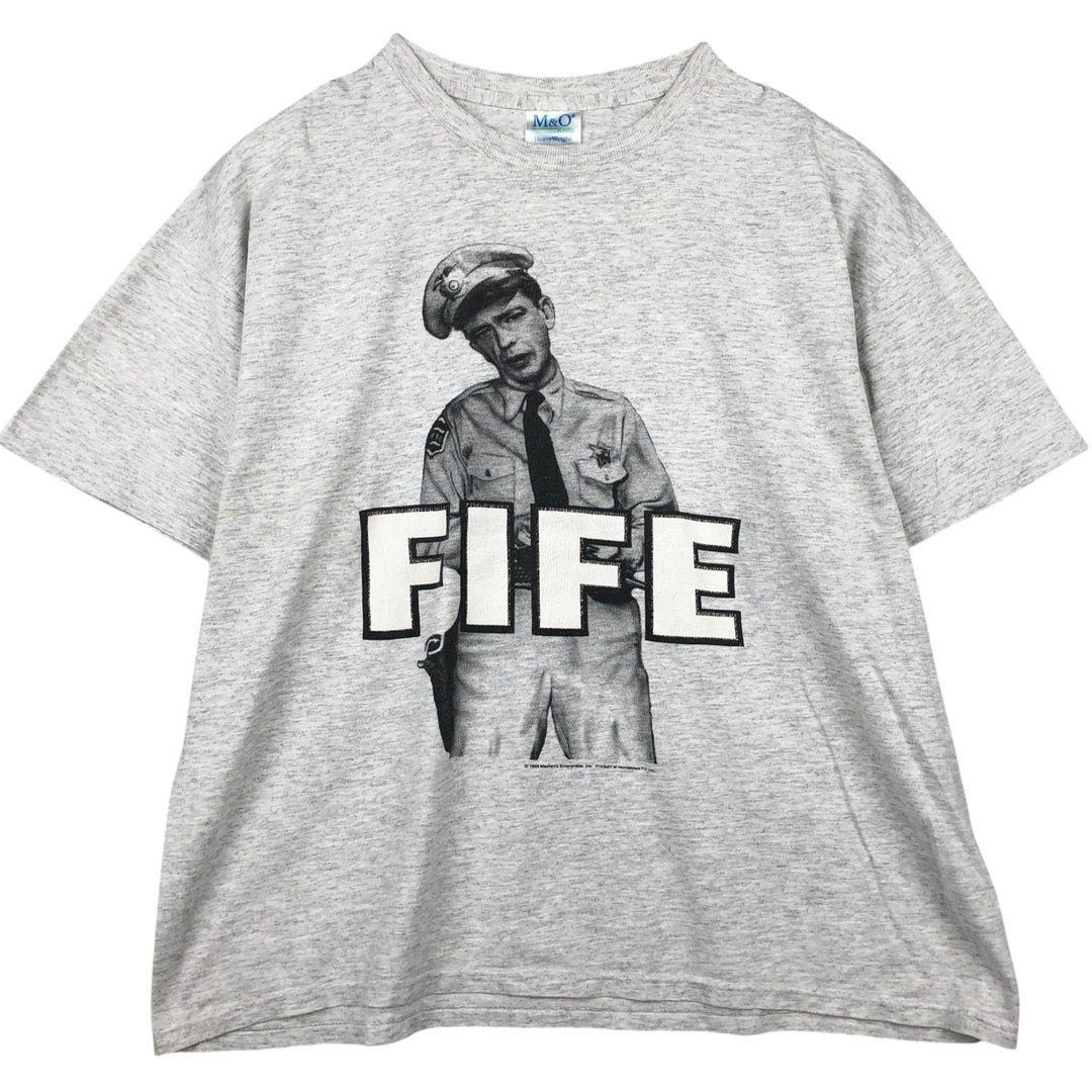 90'S M AND O The Andy Griffith Show Mayberry 110 Barney Fife Print T-Shirt Men's XL equivalent Vintage cotton gray type Vintage Second Hand