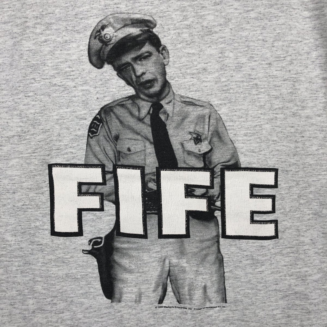 90'S M AND O The Andy Griffith Show Mayberry 110 Barney Fife Print T-Shirt Men's XL equivalent Vintage cotton gray type Vintage Second Hand