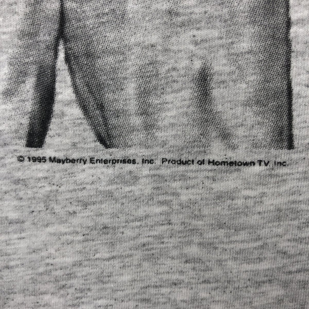 90'S M AND O The Andy Griffith Show Mayberry 110 Barney Fife Print T-Shirt Men's XL equivalent Vintage cotton gray type Vintage Second Hand
