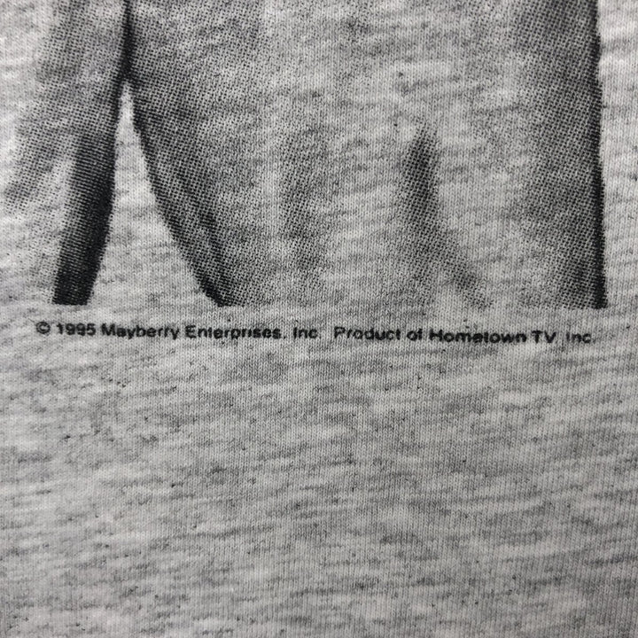 90'S M AND O The Andy Griffith Show Mayberry 110 Barney Fife Print T-Shirt Men's XL equivalent Vintage cotton gray type Vintage Second Hand