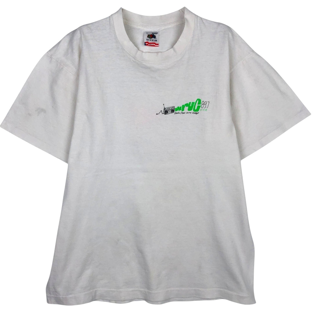 90'S Fruit of the Loom WRUC 89.7 FM Radio Free Union College T-shirt, Made in USA, Men's Size L (approx.) cotton white type Vintage Second Hand