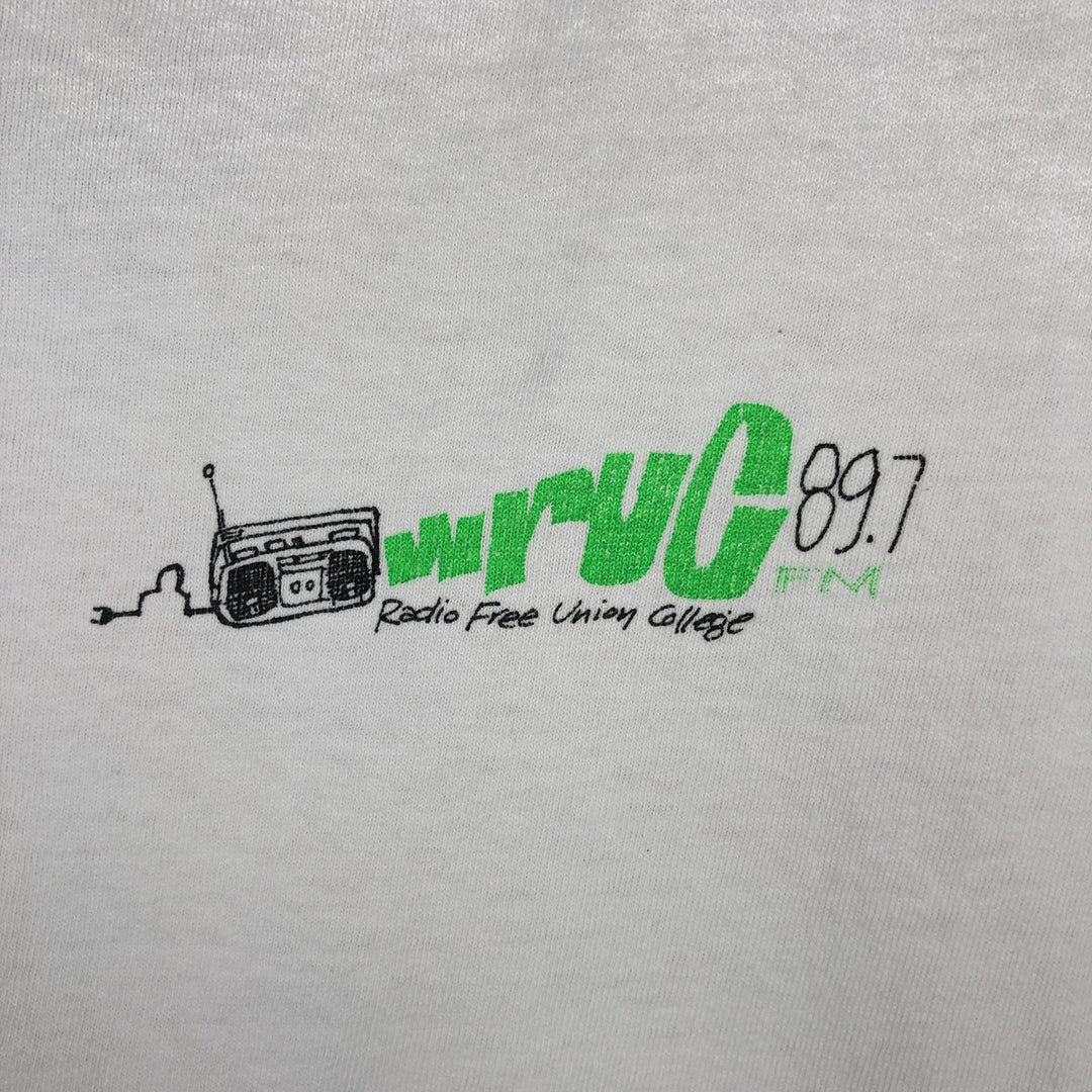 90'S Fruit of the Loom WRUC 89.7 FM Radio Free Union College T-shirt, Made in USA, Men's Size L (approx.) cotton white type Vintage Second Hand