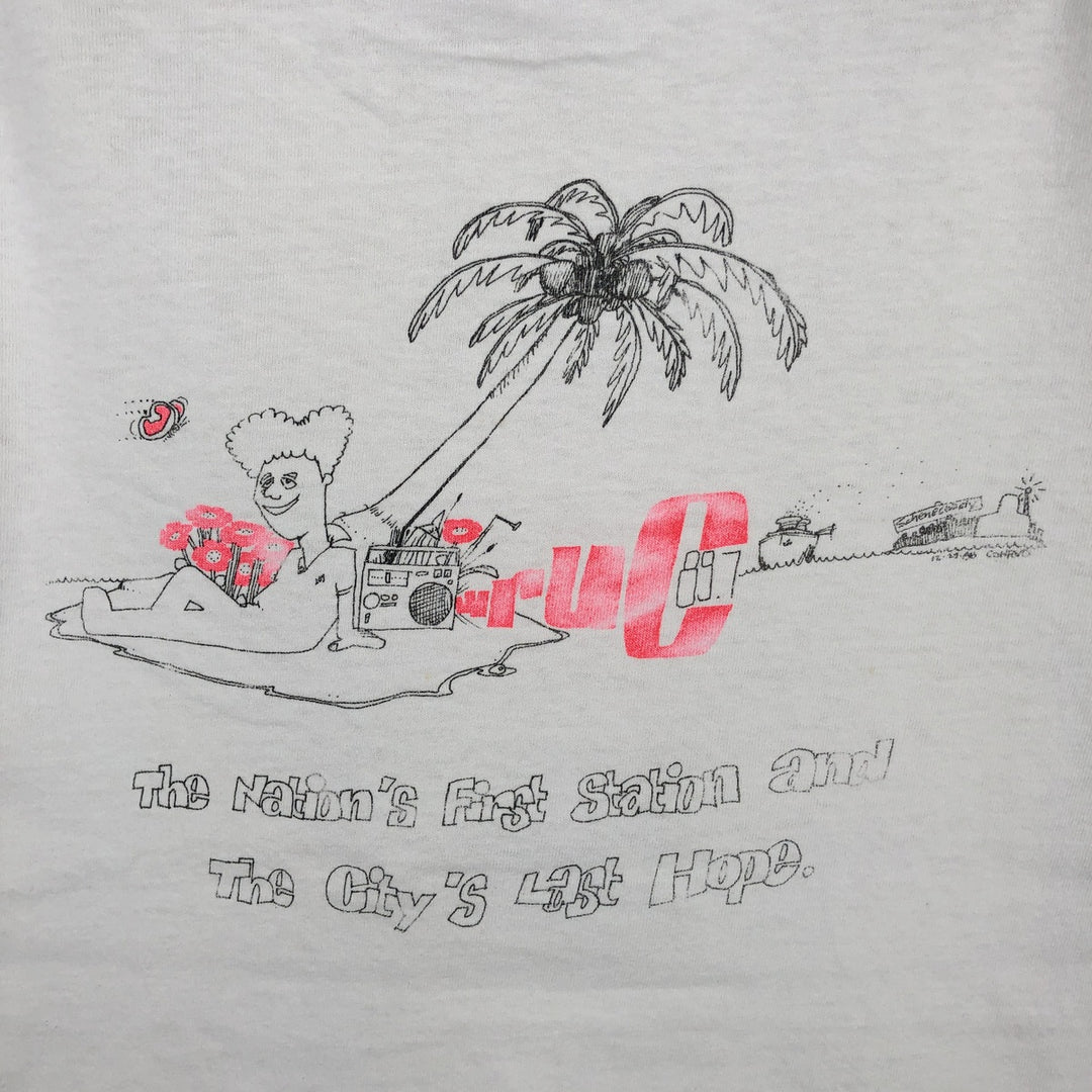 90'S Fruit of the Loom WRUC 89.7 FM Radio Free Union College T-shirt, Made in USA, Men's Size L (approx.) cotton white type Vintage Second Hand