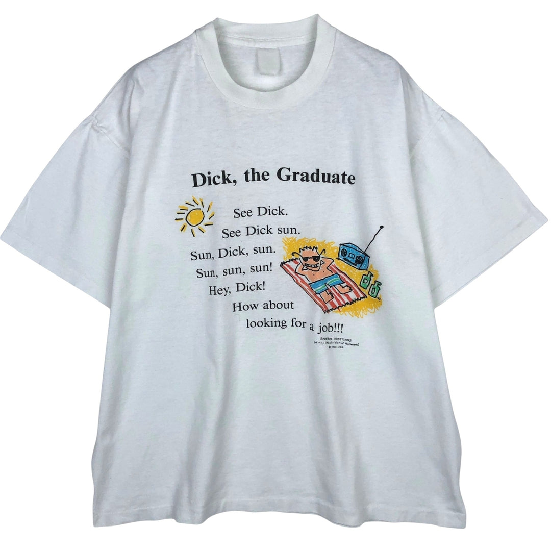 ~90'S SHOEBOX GREETINGS Message Print T-Shirt, Men's Size L (Equivalent), Vintage unclear white type Vintage Second Hand