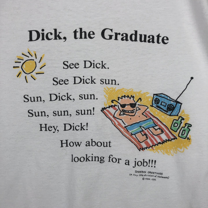 ~90'S SHOEBOX GREETINGS Message Print T-Shirt, Men's Size L (Equivalent), Vintage unclear white type Vintage Second Hand