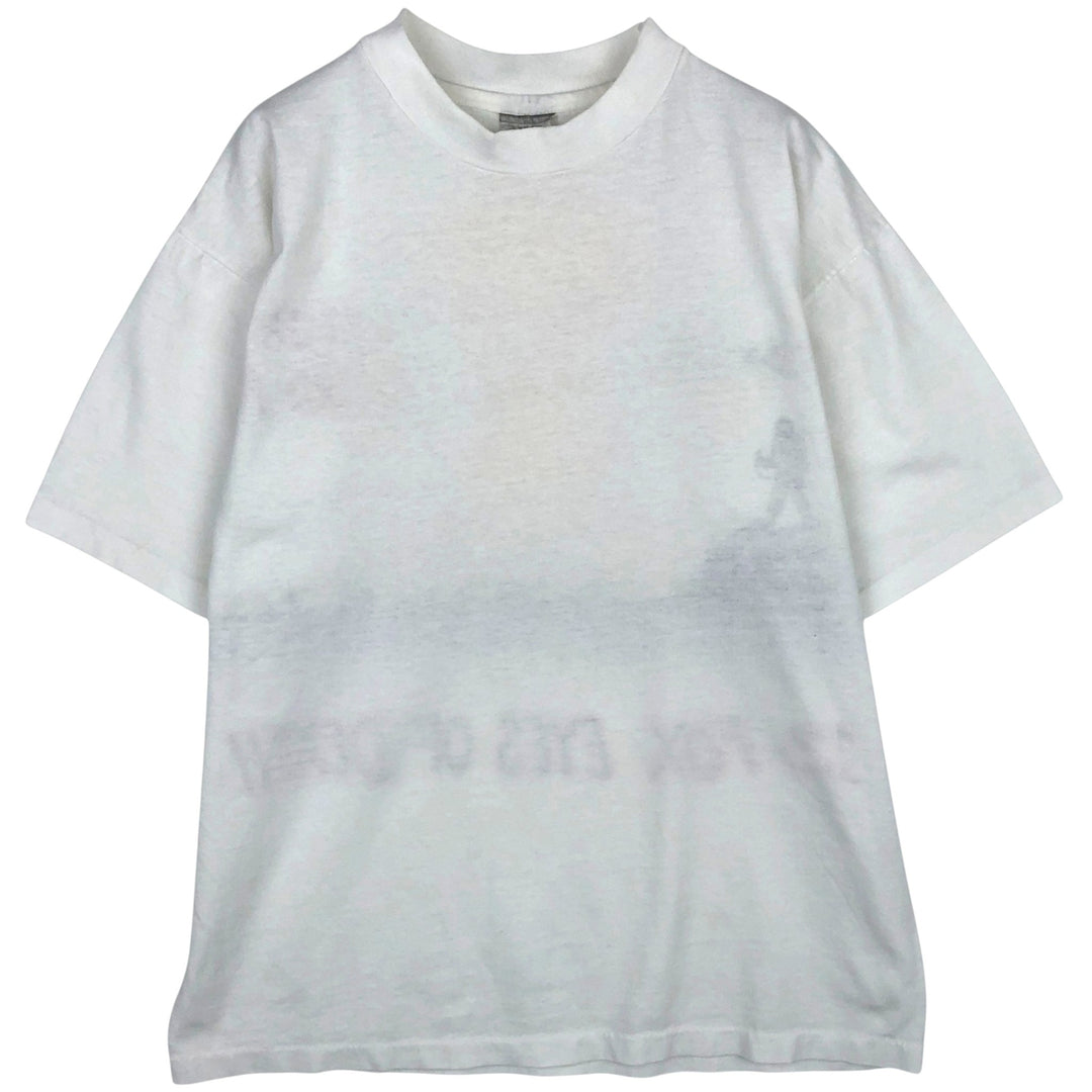 BASIC TEES Large Print Military Print T-Shirt, Made in USA, Men's Size L (Equivalent), Single Stitch cotton white type Vintage Second Hand