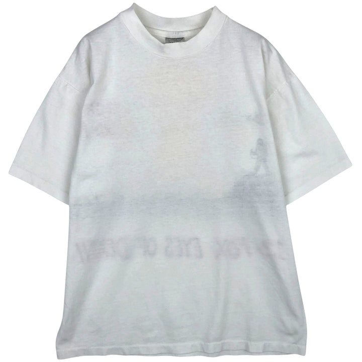 BASIC TEES Large Print Military Print T-Shirt, Made in USA, Men's Size L (Equivalent), Single Stitch cotton white type Vintage Second Hand